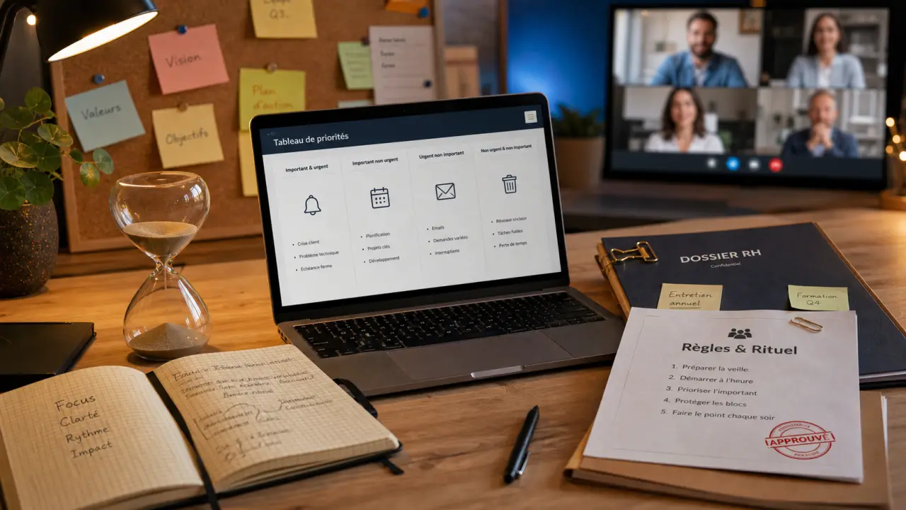 Table de travail pour gérer équipe remote : workforce hub, rituels, cadre, règles