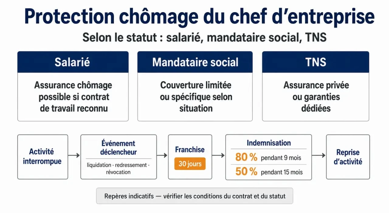 Assurance chomage chef d entreprise : schéma comparatif des statuts et de l’indemnisation en cas de perte d’activité