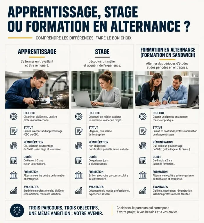Tableau comparatif des termes pour l'alternance en anglais