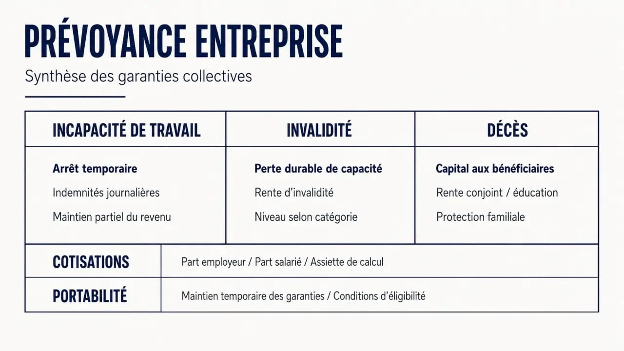 Prévoyance entreprise : comparatif visuel des garanties, cotisations et portabilité
