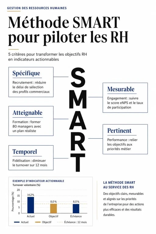 Smart ressources humaines : schéma des 5 critères SMART appliqués aux objectifs RH