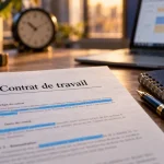 Contrat de travail étudiant sur bureau, horaires visibles