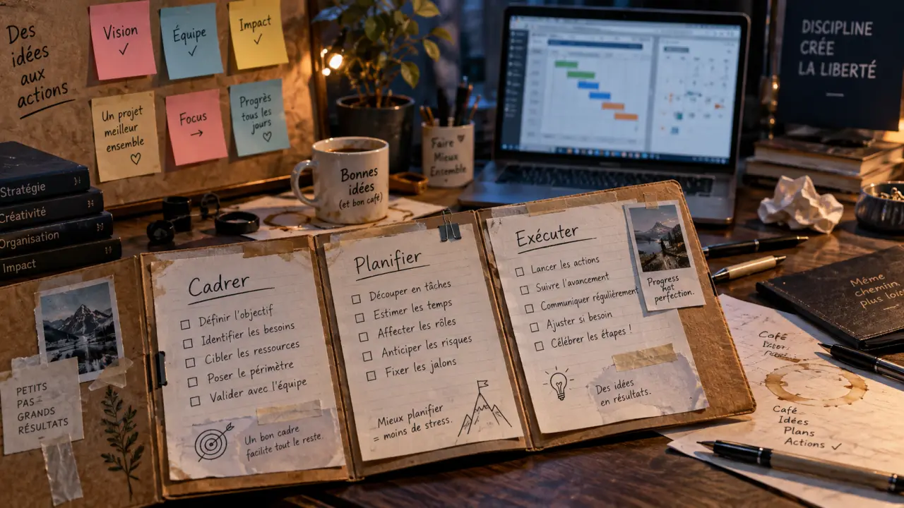 Cours de gestion de projet : fiches cadrer planifier exécuter et Gantt au bureau
