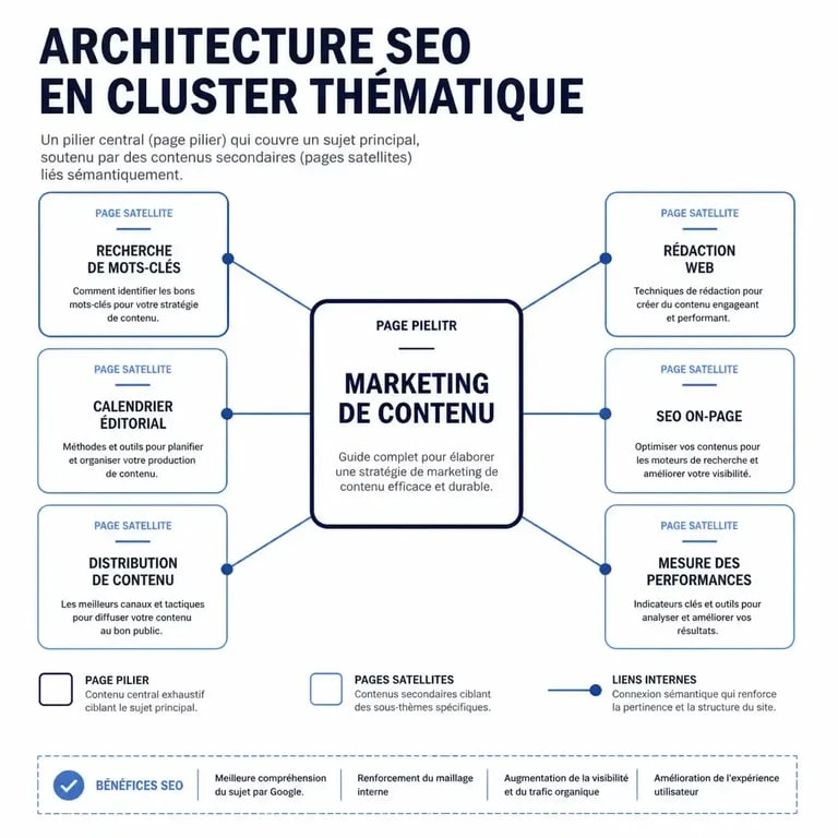 Schéma d'une architecture en cocon sémantique pour la gestion de projet SEO
