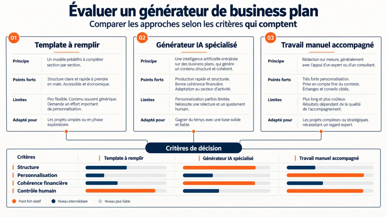 Comparaison visuelle pour choisir un business plan template SmartStart Generator avis