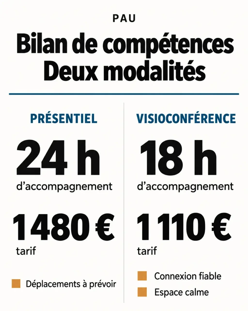 Infographie du bilan de compétences à Pau en présentiel ou à distance